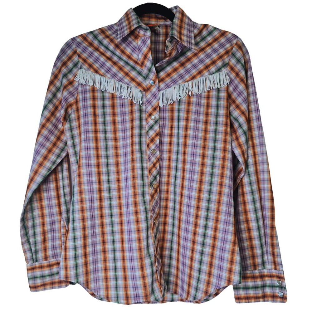 Westerncore Vintage 70s Lady Maverick Fringe Pearl Snap Shirt | Size 32
